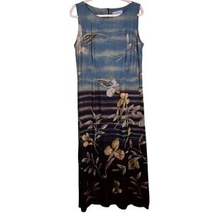 Y2K Vtg Stonebridge Maxi Dress 90s Floral Boho Blue Maroon Fairygrunge Retro